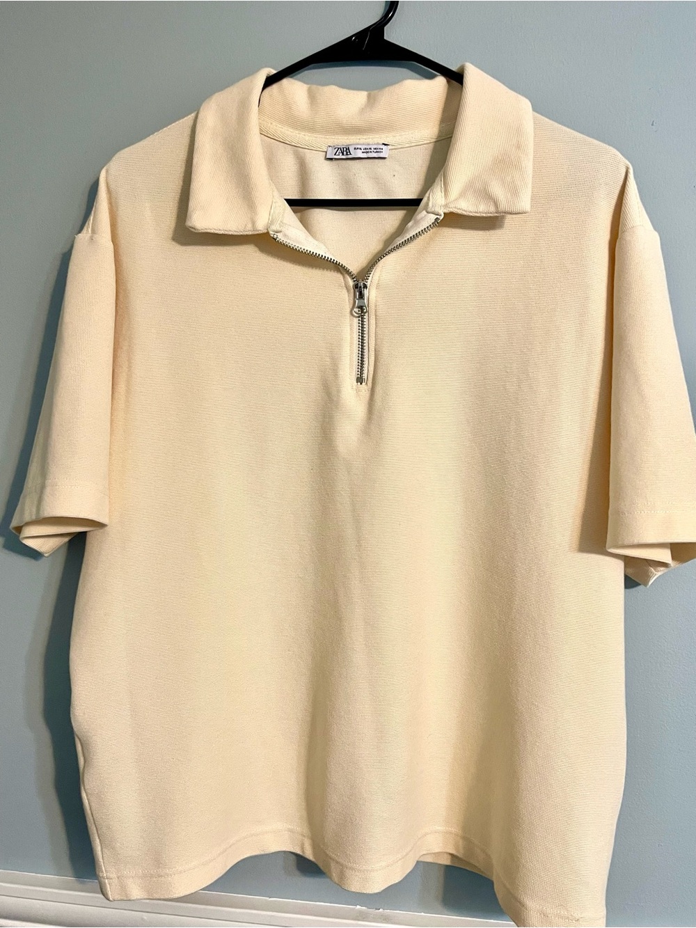 Cream Short-Sleeve Half-Zip Polo